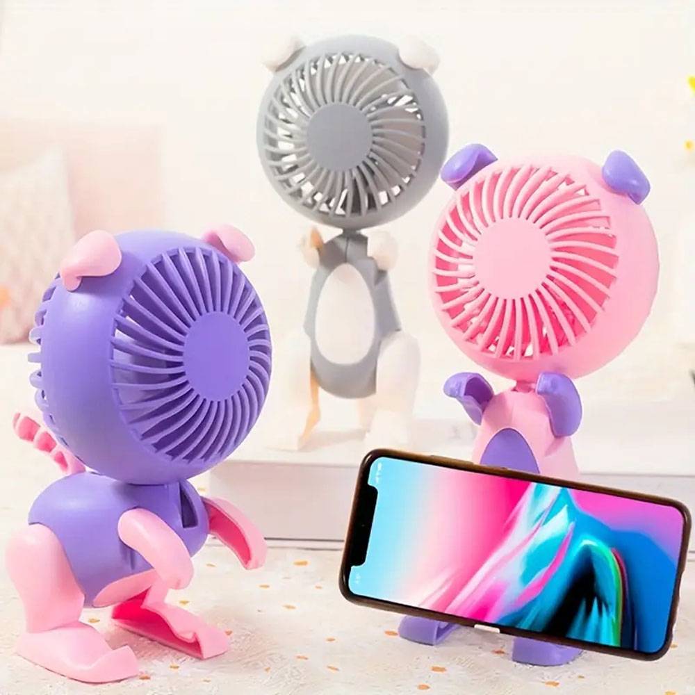 Mini Ventilador Dog Cute Portátil de Mesa Recargable USB + Porta